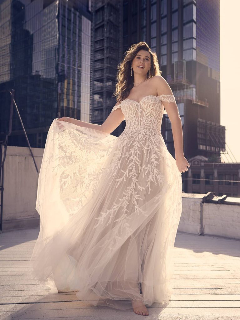 Maggie Sottero Oriana A Line Modern minimalist wedding dresses