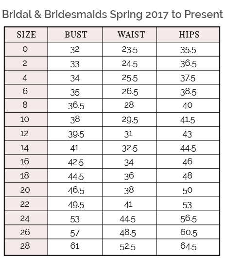 Morilee bridal size chart