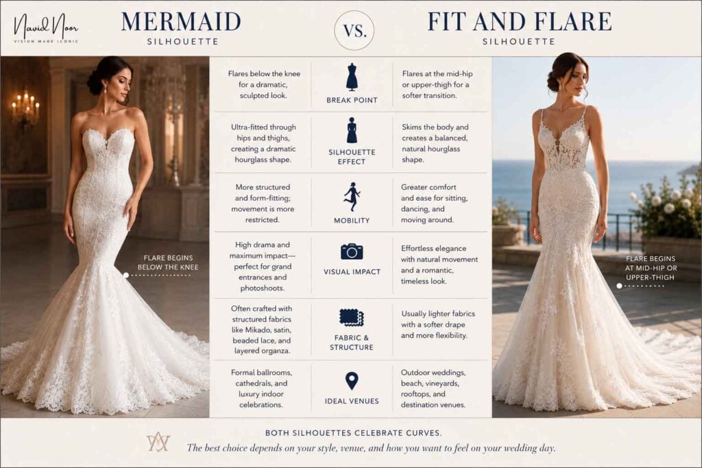 Mermaid Vs. Fit and Flare Wedding Dress comparision