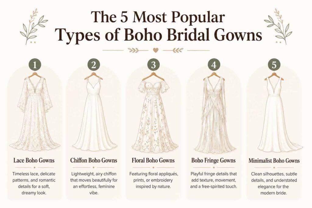The 5 Most Popular Types of Boho Bridal Gowns