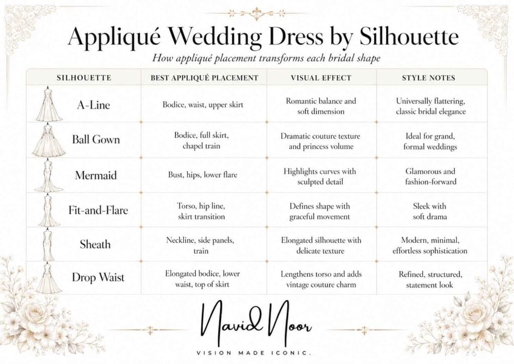 Applique wedding dress infographics