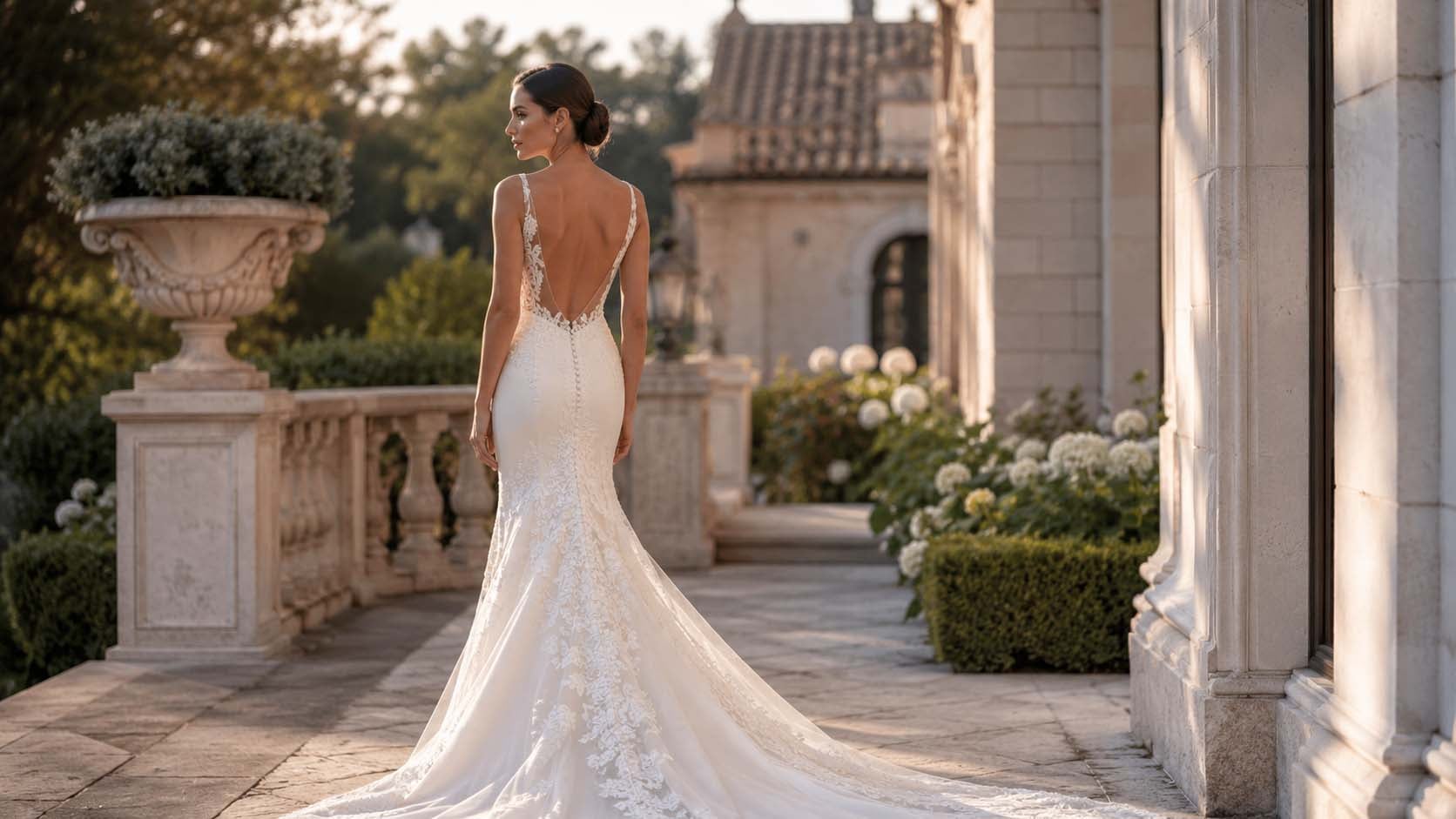 Low-back wedding dress styles in san diego bridal boutique