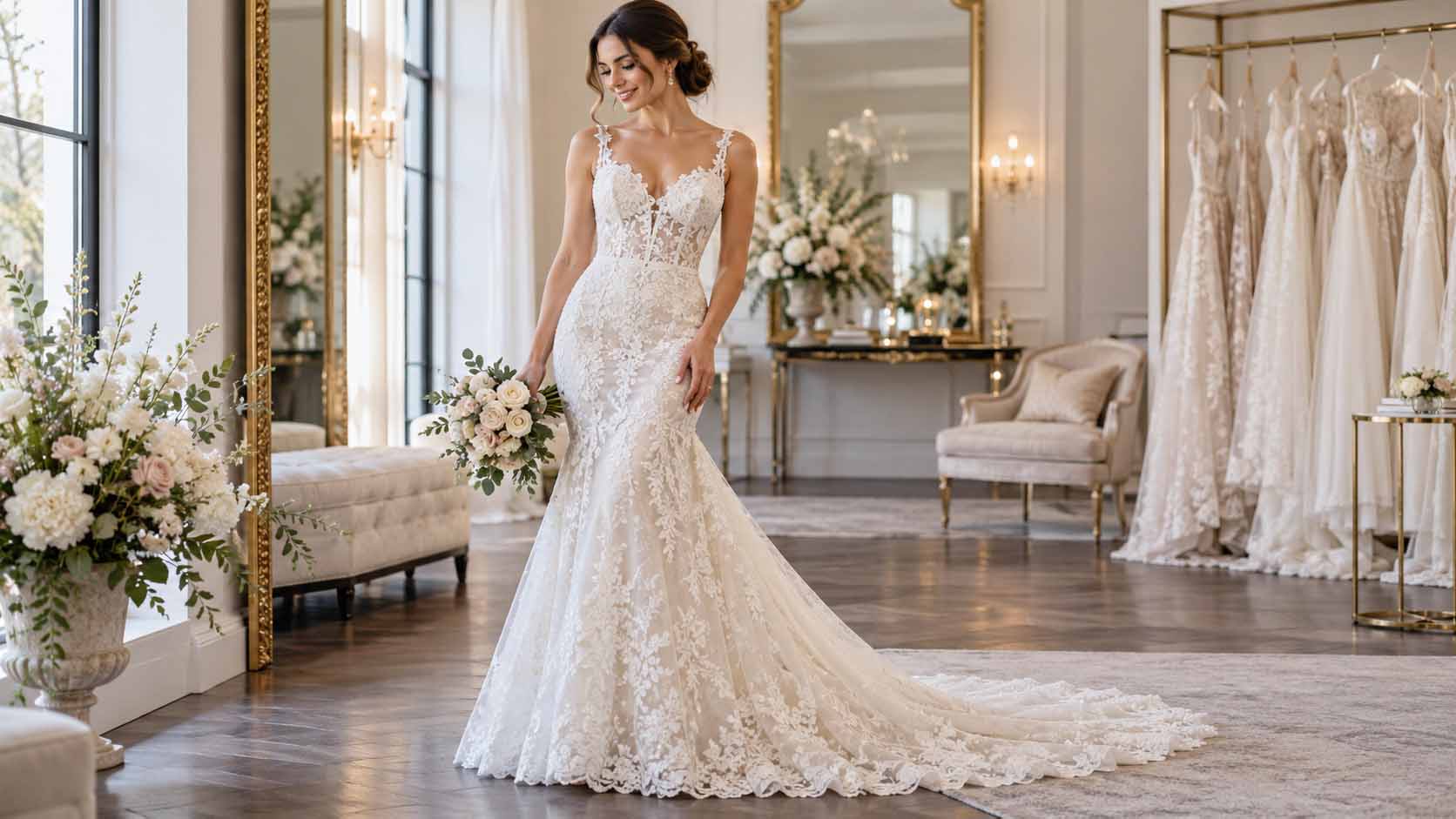 Lace fit-and-flare wedding dress