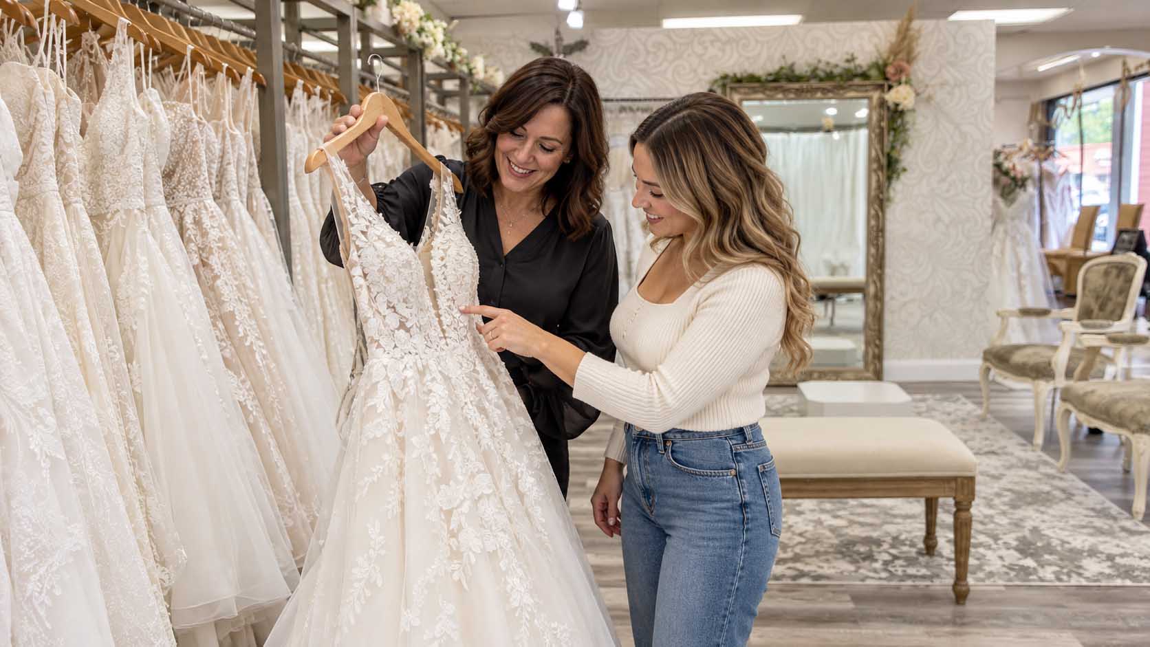 first wedding dress appointment of a young women in san diego 