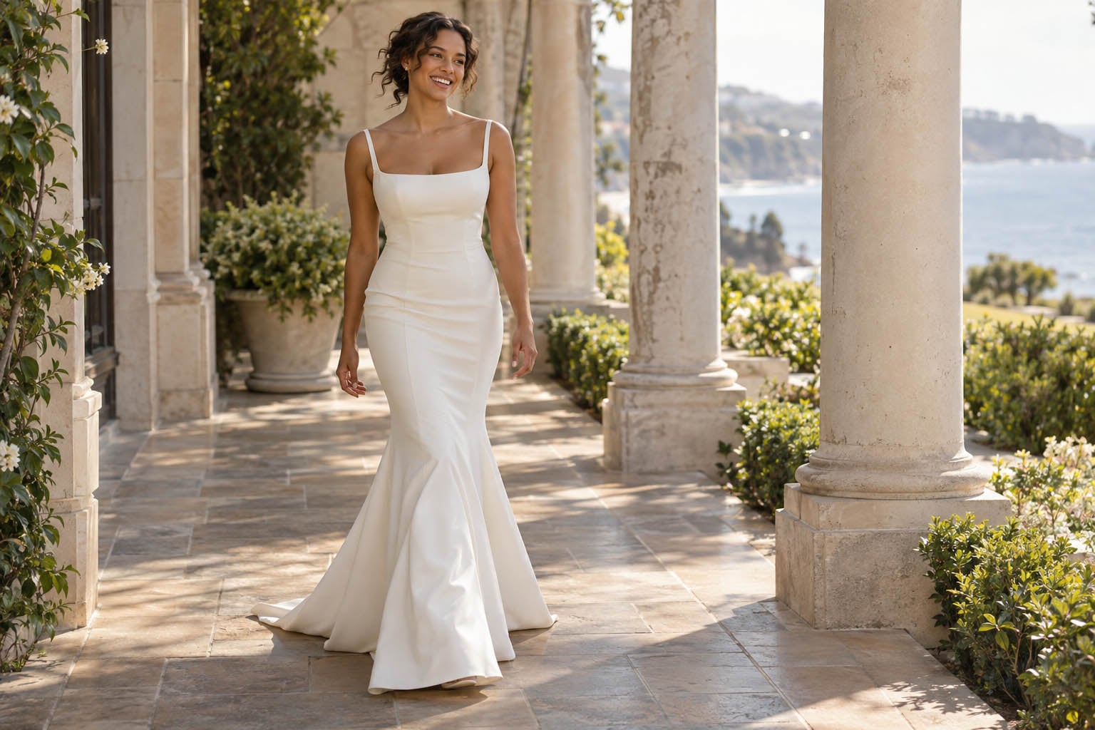 Ivory Trumpet Gown on a Coastal Walk