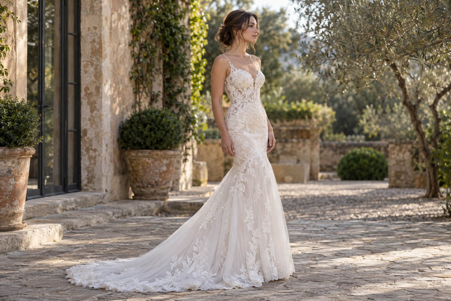 Mermaid Bridal Gown in Mediterranean Garden